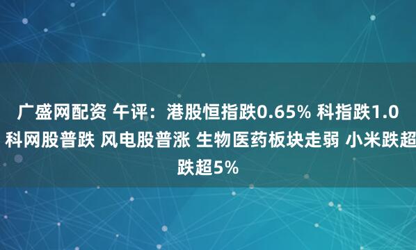 广盛网配资 午评：港股恒指跌0.65% 科指跌1.04% 科网股普跌 风电股普涨 生物医药板块走弱 小米跌超5%